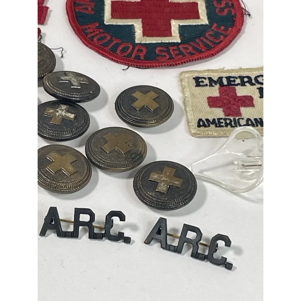 Vintage WWII American Red Cross ARC Motor Service Jacket Patch Buttons Pins